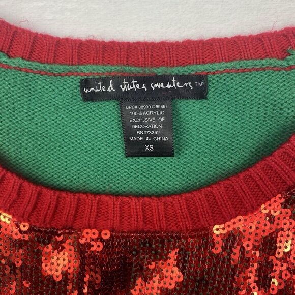 United States Sweaters Ugly Christmas ELF Sweater Womens Extra Small Green Red - Picture 7 of 7